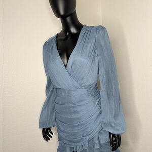 Blue Blush Long Sleeve Wrap Dress